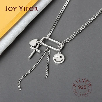

Real 925 Sterling Silver Full Sideways Necklace Chain For Woman Men tassel cross Fashion Wedding Engagement Jewelry