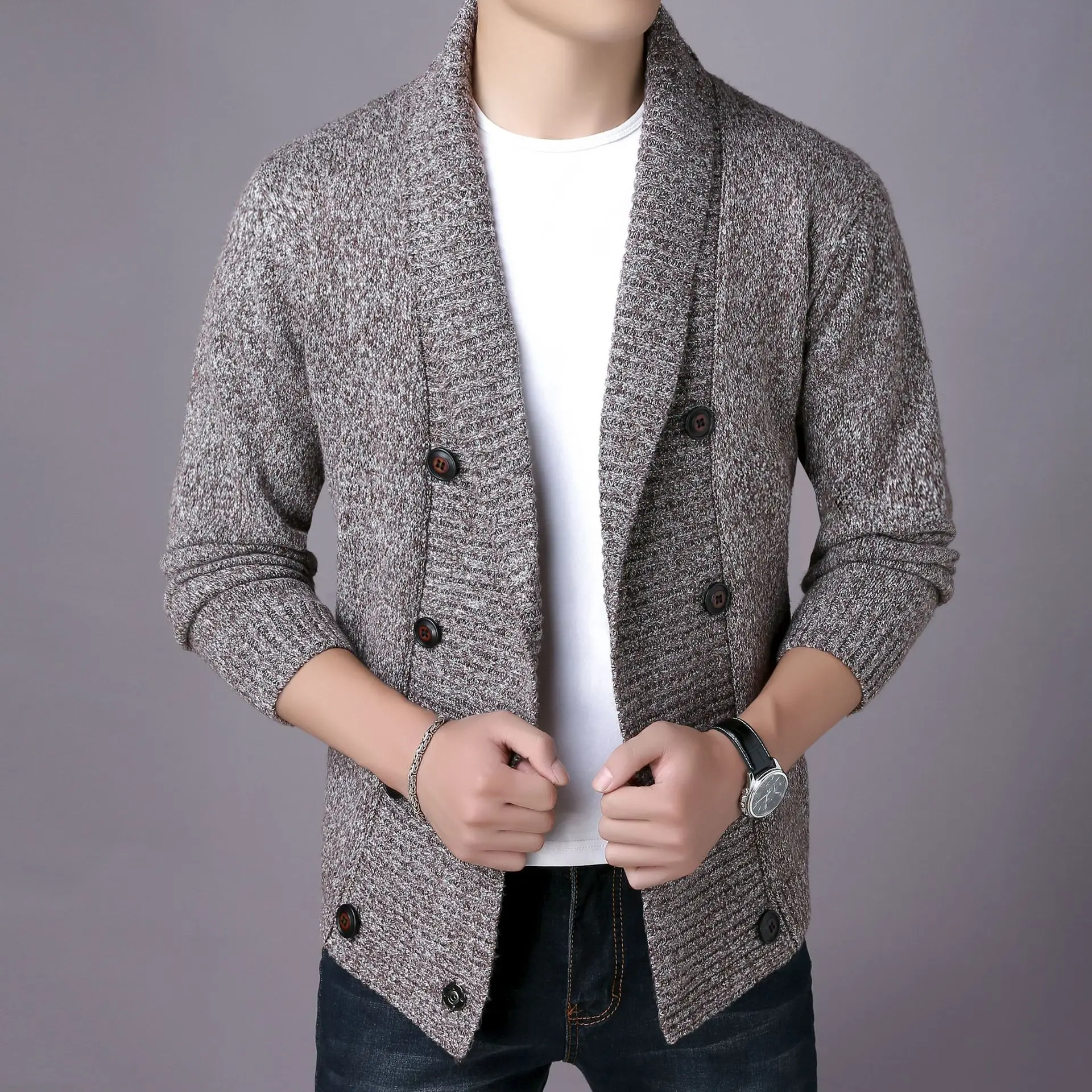 

Long Sleeve Knitted Warm Sweaters Cardigan Cardigan Male Winter Casual Christmas Sweater Solid Embroidery Buckle