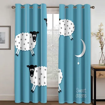 

Lovely Night Sheep Printing Curtain Is Suitable for Living Room, Bedroom, Kitchen, Home Decoration Curtain,