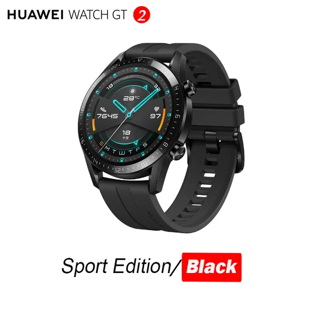 Huawei Watch GT 2, умные часы, измеритель уровня кислорода в крови, spo2, Bluetooth, умные часы, 5,1, для телефонных звонков, трекер сердечного ритма, для Android, iOS - Цвет: Black
