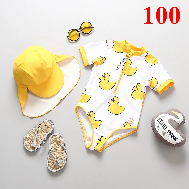SIZE 100 Купальный костюм для маленьких девочек; Цельный Детский купальник; Новинка года; летний купальник для девочек с принтом утки; пляжные купальные костюмы для бассейна - Цвет: SIZE 100