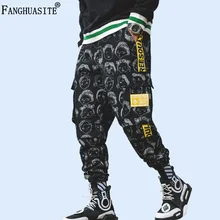 Осенние мужские повседневные штаны, высокое качество, хлопок, хип-хоп свободные спортивные штаны, модные зимние брюки-карго с большими карманами и принтом, A899