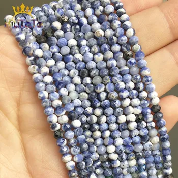 

2*4mm Natural Gem Faceted Stone Beads Blue Sodalite Rondelle Round Loose Beads For Jewelry Making DIY Bracelet Ear Studs 15''