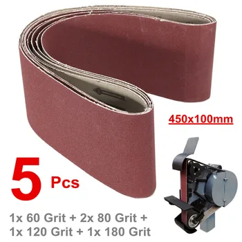 

5pcs Sanding Belts 450x100mm Mixed Grade 60 80 120 180 Grit Full Set Abrasive Oxide Polishing Power Tool Sander Grinding Machine