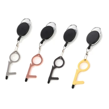 

4Pcs Clean Key Door Opener Contact Less Hygienic Key with Retractable Keyring Zinc Alloy Key