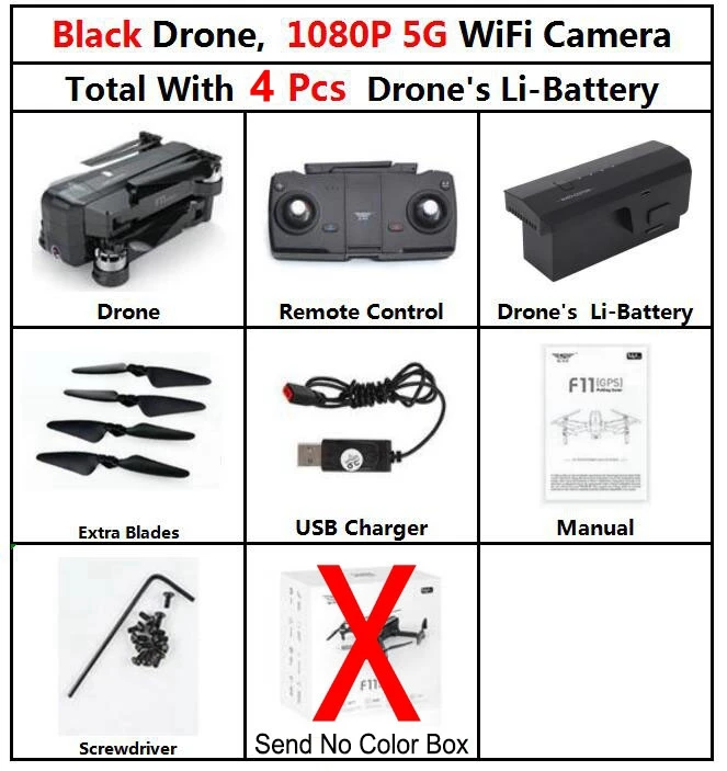 F11 1080P 4 Battery SJRC F11 PRO gps RC складной Дрон Квадрокоптер вертолет с Wifi FPV 1080 P/2 K HD камера бесщеточный 25 минут время полета - Цвет: F11 1080P 4 Battery