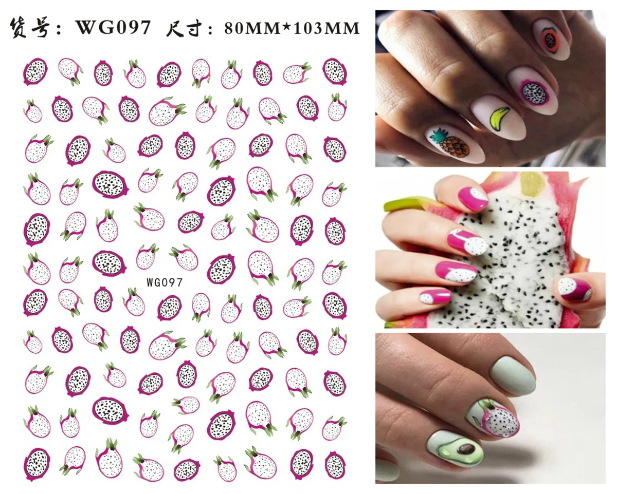 WG087-097 маникюрные наклейки INS ногтей Стикеры для жарких летних дней фрукты дракона с изображением подсолнуха для ногтей Стикеры