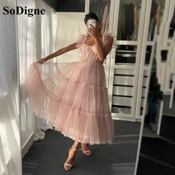 SoDigne Blush Prom Dresses 2022 New Pleated Tulle Short Evening Dresses Strapless A-Line Formal Party Gowns