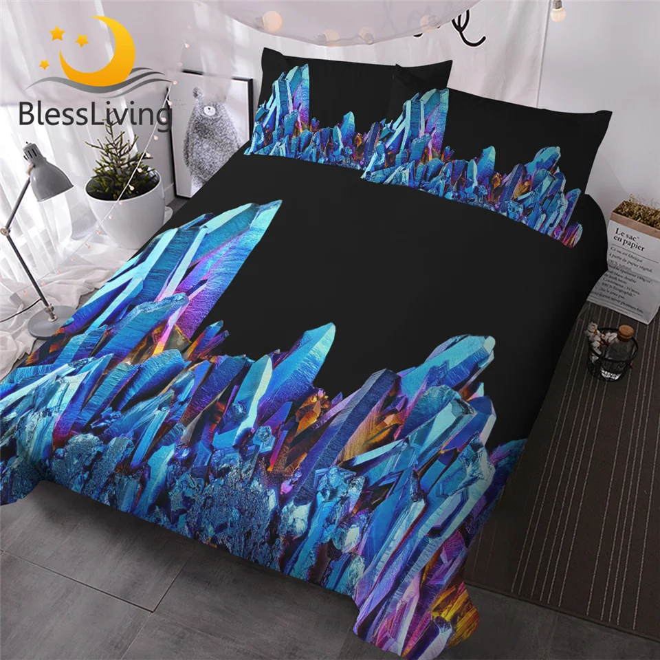 

BlessLiving Quartz 3D Bedding Set Rainbow Colorful Bedclothes Crystal Duvet Cover 3pcs Gem Comforter Cover Black Twin Bedding