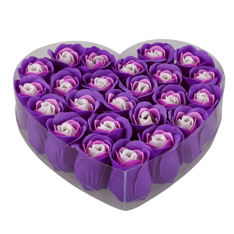 24 Pcs Purple Scented Bath Soap Rose Petal in Heart Box