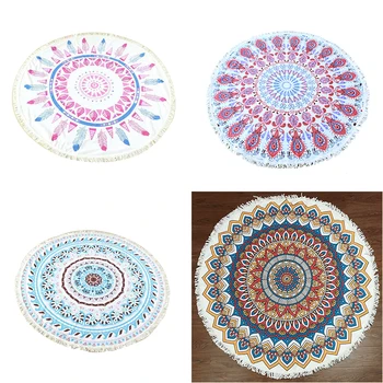 

Personalized Simple Beach Towel Bohemian White Feather Blue Carpet Microfiber 150Cm Decoration Swimming Pool Non-Slip Picnic Mat