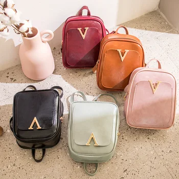 

Women's Fashion Mini Backpack Retro Solid Color Small Backpack Polyurethane Belt Small Backpack