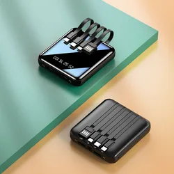 Mini Power Bank avec câble Micro USB de TYPE C, 20000mAh, chargeur Portable avec miroir LED, batterie externe 