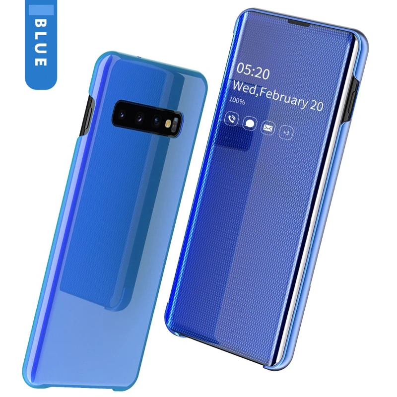 Синий Умный зеркальный чехол с окошком для экрана флип чехол для samsung Galaxy S10 S9 S8 Plus Note 9 8 10 A10 A20 A30 A40 A50 A70 A7 кожаный чехол - Цвет: Синий