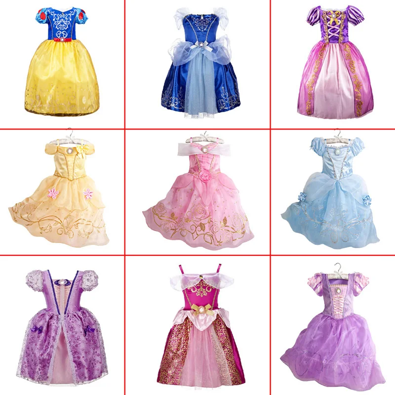 

New Girls Party Dresses Kids Summer Princess Dresses for Girls Cinderella Rapunzel Aurora Belle Cosplay Costume Wedding Dresses
