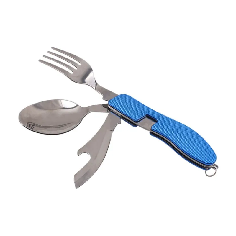 Multitool can opener Picnic camp tableware flatware Portable multi tool utensil bottle spoon knife fold Spork fork cutlery - Цвет: Синий