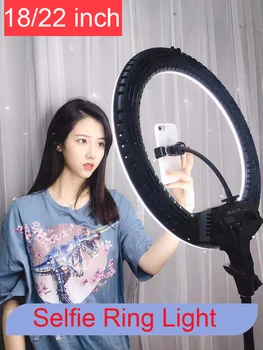 

Photo Studio Selfie LED Ring Light 18" 22" Lamp Dimmable 3200-5600K 3 Phone Holder with 2M Tripod Stand for Youtube Video Photo