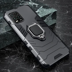 Shockproof Armor Ring Stand Phone Case - Heavy-Duty Protection with Built-In Stand for Mi Note 10 (Black)