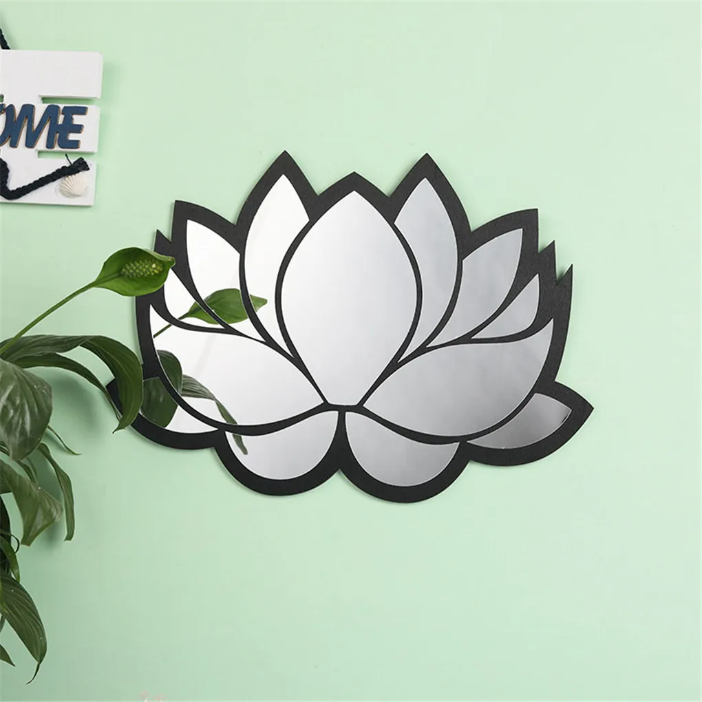 

Living Room Decorative Mirror Lotus Diamond Small Wall Mirror Home Bedroom Yoga Wooden DIY Art Adhesive Sticker Decal