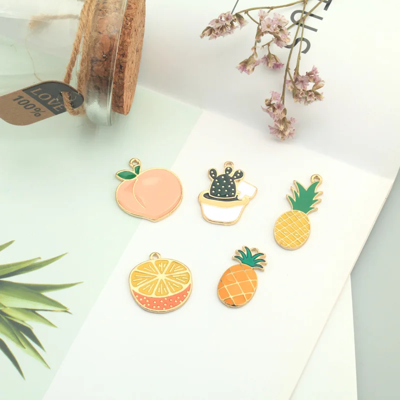 

10pcs Pineapple Peach Cactus Enamel Charms Fruits Alloy Floating Pendant DIY Keychain Earrings Making Jewelry Accessories YZ577
