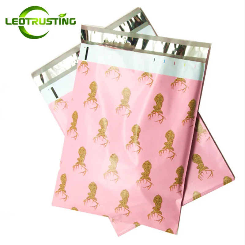 

Leotrusting 100pcs 26x33+4cm Gold X-mas Elk Plastic Envelope Bag Self-seal Adhesive Courier Bag Poly Mailer Gifts Packaging Bag