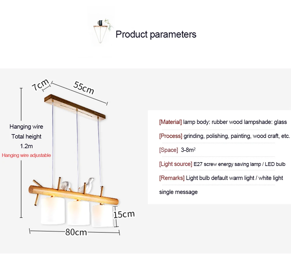 Массивная деревянная люстра Птицы простой современный ресторан стеклянные абажуры столовая спальня подвесное освещение