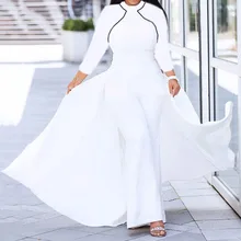 White Women Long Jumpsuit Autumn African 2019 Long Sleeve High Waist Wide Pants Rompers Plus Size 3XL Femme Office Lady Workwear