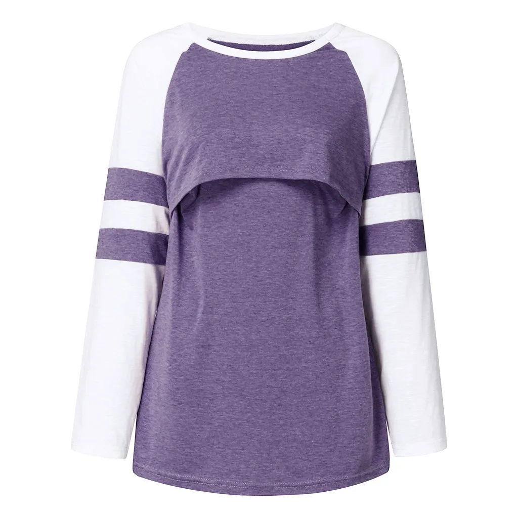 TELOTUNY Women's Nursing Breastfeeding Top maternity Patchwork Blouse clothes Pregnant t-shirt tops ZO10