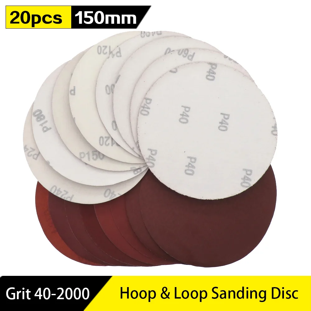 6 Inch DA Hook and Loop Sandpaper Sanding Discs 40-2000 Grit Pack of 100 