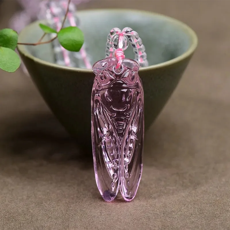 Natural Pink Amethyst Hand-carved Cicada Jade Pendant Fashion Boutique Jewelry for Men and Women Known Chalcedony Necklace