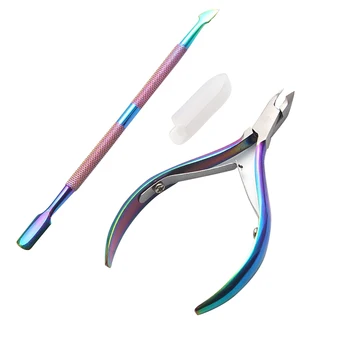

Home Cuticle Pusher Set Colorful Clipper Nail Care Rainbow Salon Trimmer Manicure Cleanser Dead Skin Remover Stainless Steel