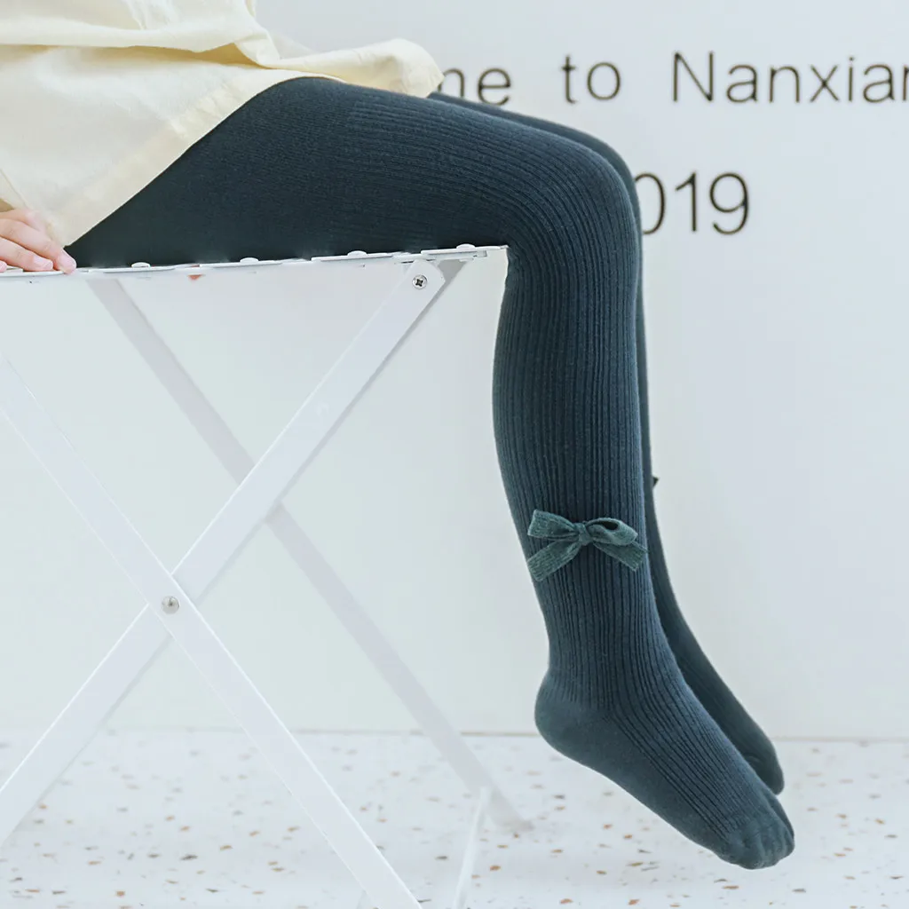 Toddler Baby Kid Girl Trousers Bow Stockings Winter Girls Leggings Solid Bow Warm Panty Hose Pants Trousers#WS