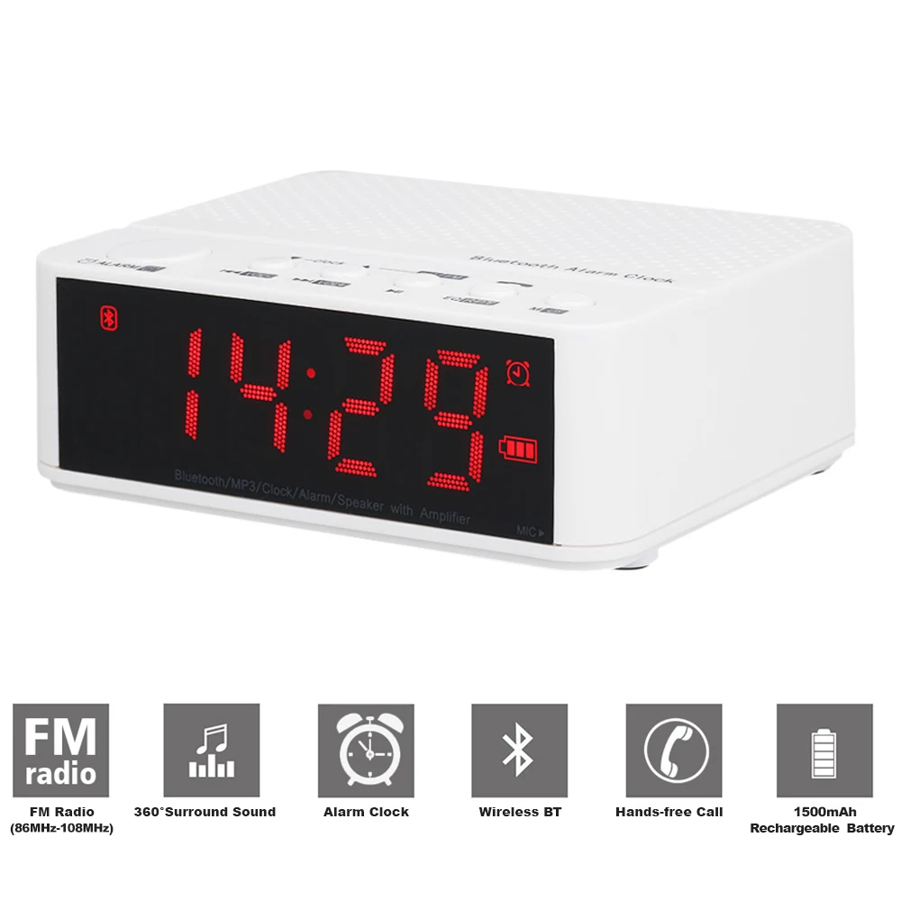 Desktop Speakers Wireless Bluetooth Speakers Alarm Clock FM Radio TF Card MP3 Player Line In Hands-free with Mic LED Display