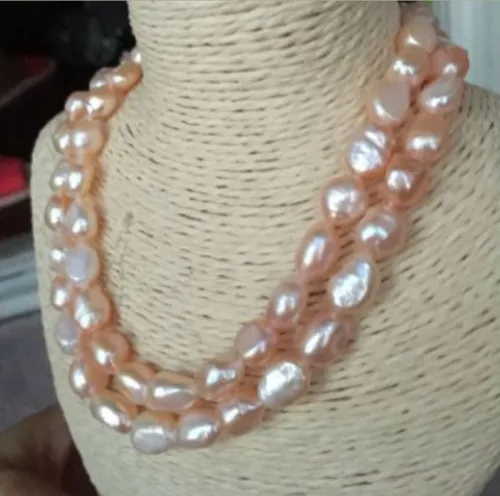 

Women's jewelry handmade charming 9-10mm pink baroque freshwater cultured pearl necklace 45-48cm fashion jewelry