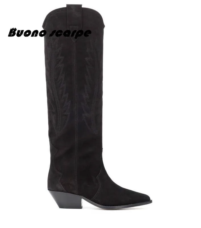 black Botines Mujer; коллекция года; женская зимняя обувь; замшевые сапоги до колена; высокие сапоги для верховой езды на квадратном каблуке; мотоботы в западном стиле на низком каблуке - Цвет: black