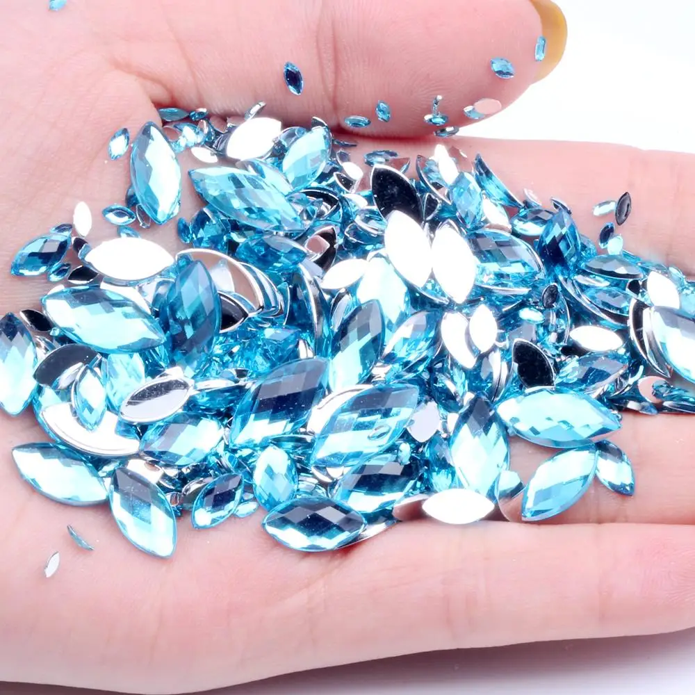 14 Aquamarine 1,5x3 мм 300 шт Акриловые драгоценные камни для рукоделия с плоской задней стороной, граненые огранки Marquise Earth, обычные цвета, акриловые стразы, украшения для дизайна ногтей - Цвет: 14 Aquamarine