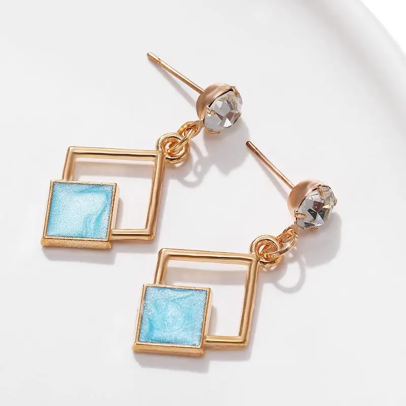 Blue Массивные серьги с кристаллами, Геометрические Квадратные Висячие серьги для женщин, новые модные ювелирные изделия Oorbellen Brincos - Окраска металла: Blue