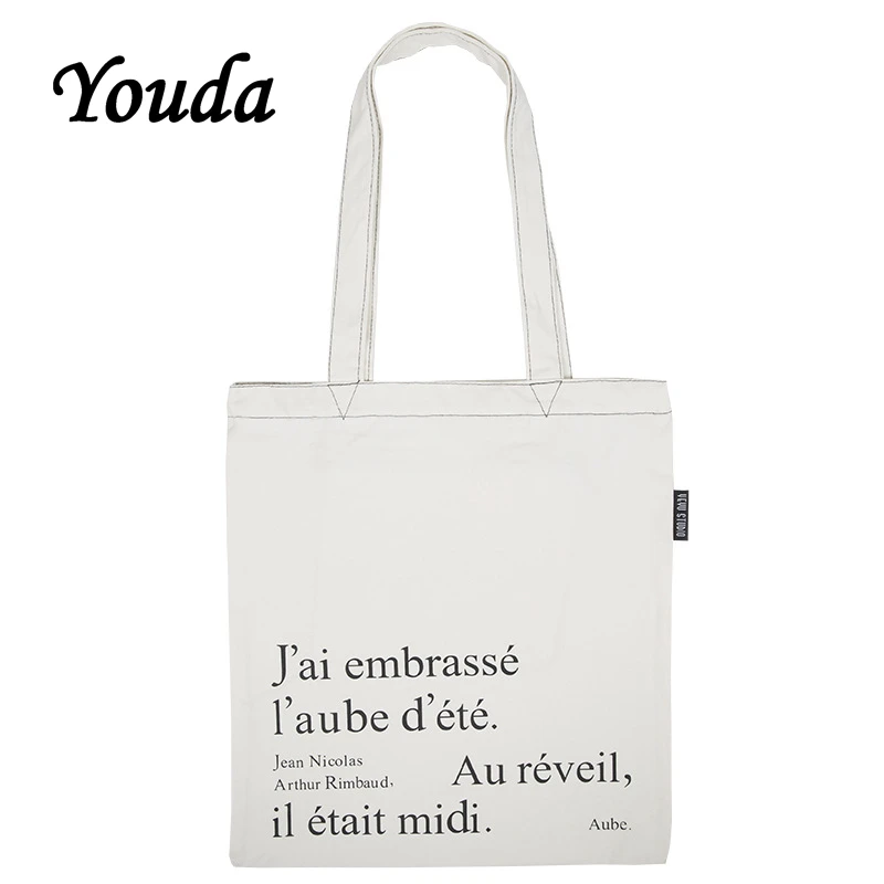 Youda Fashion Style Tote Original Design Shoulder Bags Large Capacity Shopping Canvas Bag Letter Printing Student Simple Handbag | Багаж и