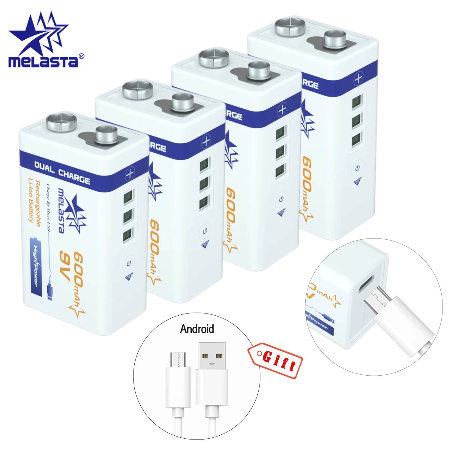 Melasta 4 шт 9V 6F22 USB 600 мАч литий-ионная аккумуляторная батарея для Дымовая пожарная сигнализация беспроводной микрофон гитары EQ домофон мультиметр