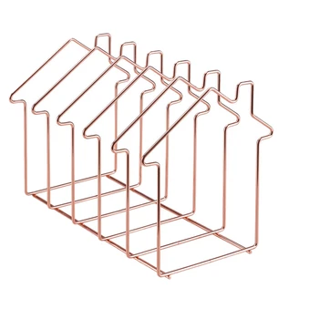 

Magazine Holder File Sorter Metal 5 Slot Desk Organizer Rack for Document Folder Letter and Book Rose Gold House Shape