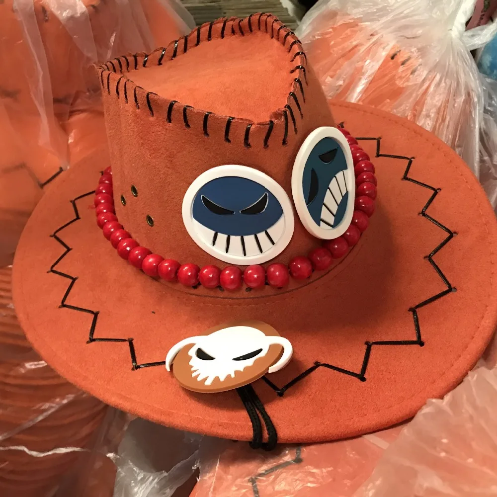 Wholesale One Piece Anime Cosplay Hat Portgas D Ace Cosplay Hat Cowboy Hat Souvenirs Pirates Caps With Bones Skull Toys