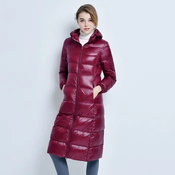 

Janveny Women's Down Jacket Winter Hooded Long Ultra Light Parka 90% White Duck Down Female Overcoat Slim Solid Coat Waterproof