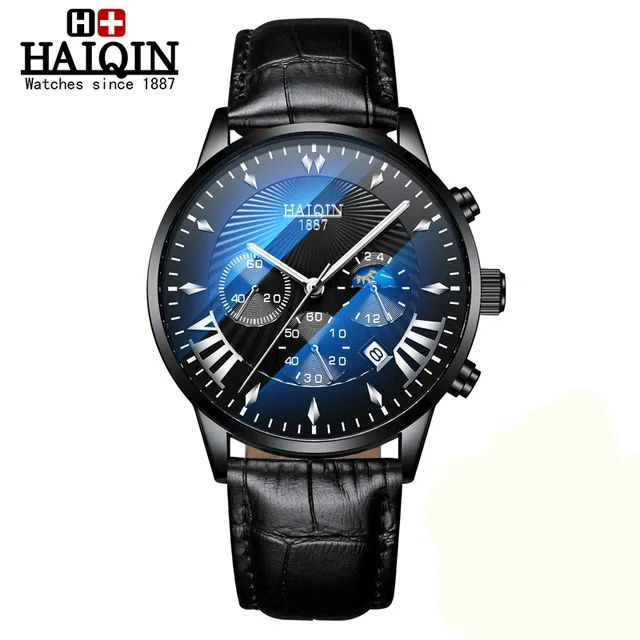 HAIQIN мужские часы кварцевые полностью стальные деловые наручные часы водонепроницаемые Модные наручные часы с календарем люксовый бренд наручные часы с ремешком-сеткой - Цвет: L-Black