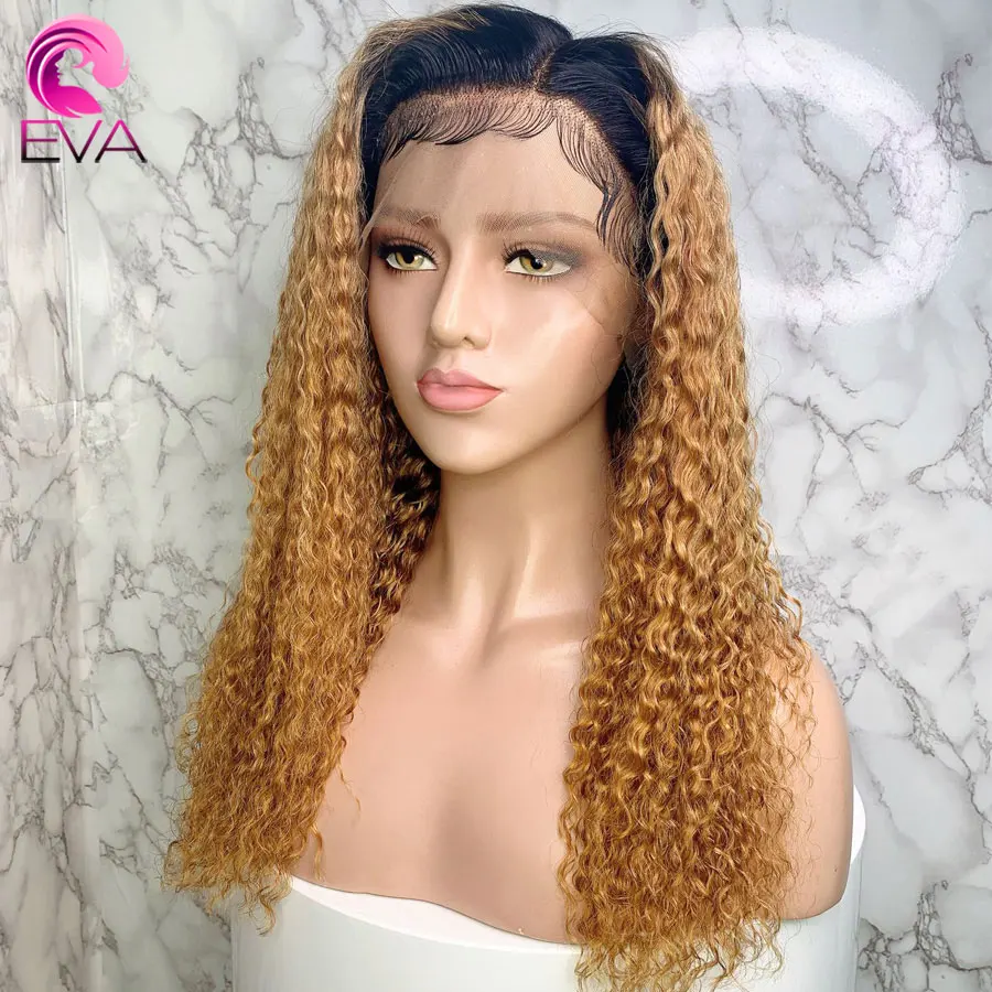 ЕВА вьющиеся волосы с эффектом деграде(переход от 1b/27 13x6 Синтетические волосы на кружеве человеческих волос парики для волос с волосами младенца бразильские парики Remy для черный Для женщин