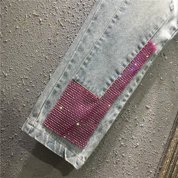 

Color Patch Diamond Beads Jeans Women's 2020 Spring New Style Cool Straight-Cut Denim Pants Fashion Slim Hot Drill Jeans Ladies