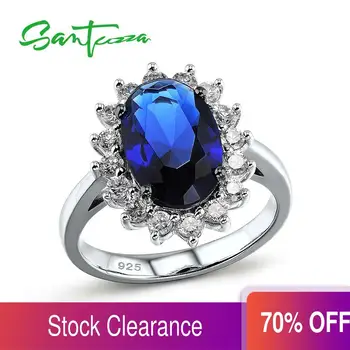 

SANTUZZA Silver Rings for Woman Oval Blue Stone Ring AAA Cubic Zirconia Rings Pure 925 Sterling Silver Party Fashion Jewelry