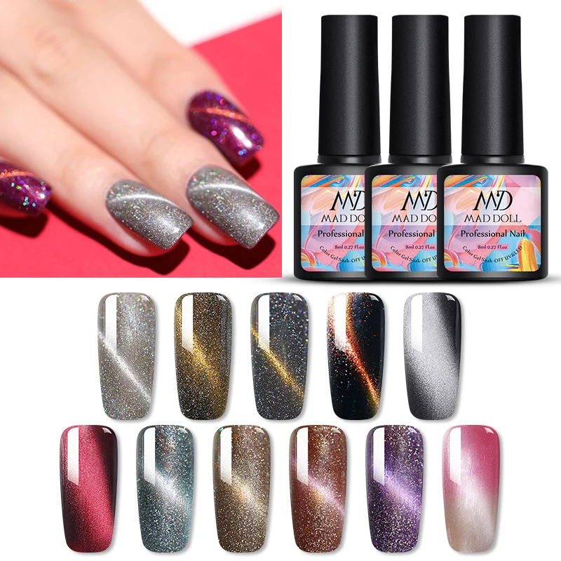 

MAD DOLL 8ml Blinking Cat Eye Series Nail Gel Polish Soak Off Nail Art UV LED magnetic Gel Varnish Lacquer Manicure