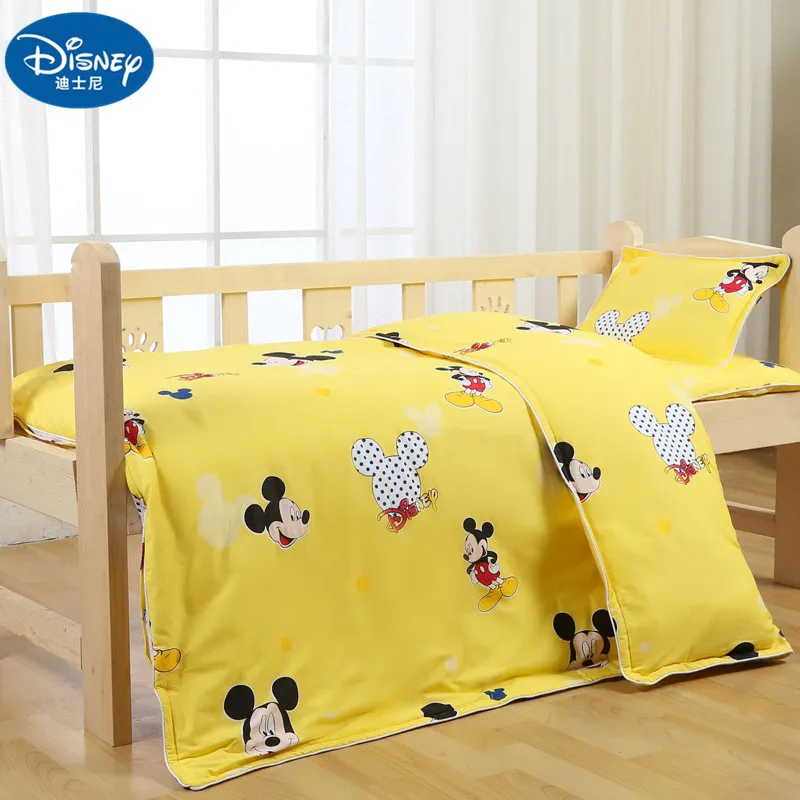 Disney new Yellow 100% Cotton Newborn Bedding Set Baby cot Mickey Mouse Children Kids Mat Cover Duvet Pillowcase for baby | Мать и