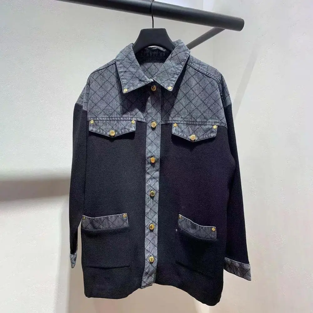 

Chic women's loose casual coat 2019 autumn high quality patchwork pockets denim jackets A877