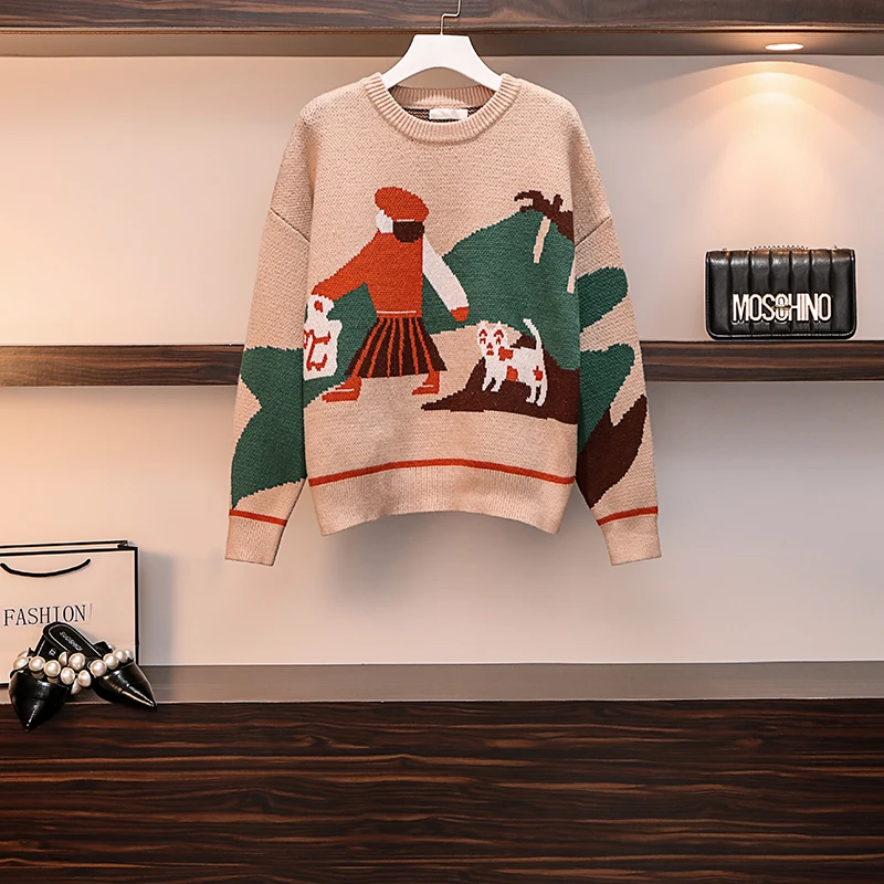 Женский костюм большого размера; сезон осень-зима; модный костюм; свитер+ юбка+ шерстяные брюки; два комплекта из двух предметов - Цвет: Only Apricot sweater